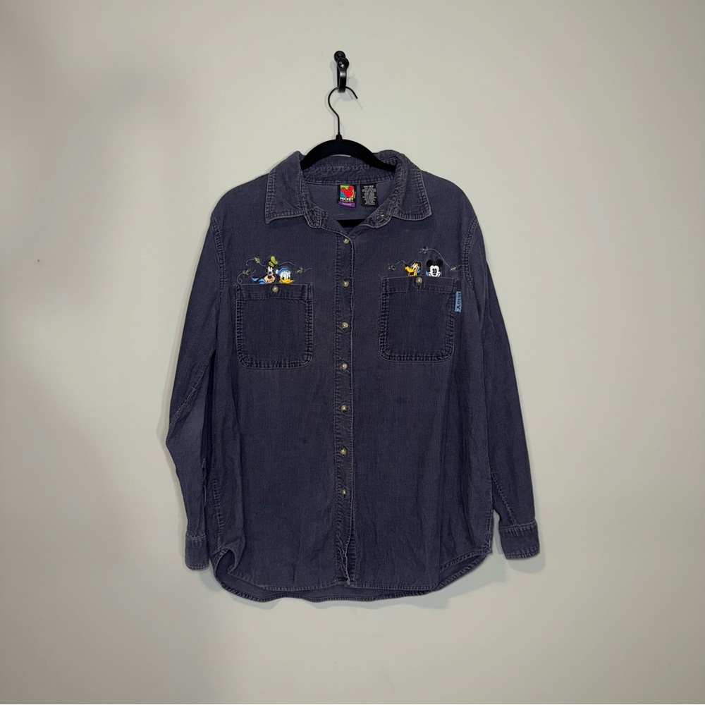 Mickey Unlimited Vintage Corduroy Button Down Shirt‎ Navy Blue Women 14/16